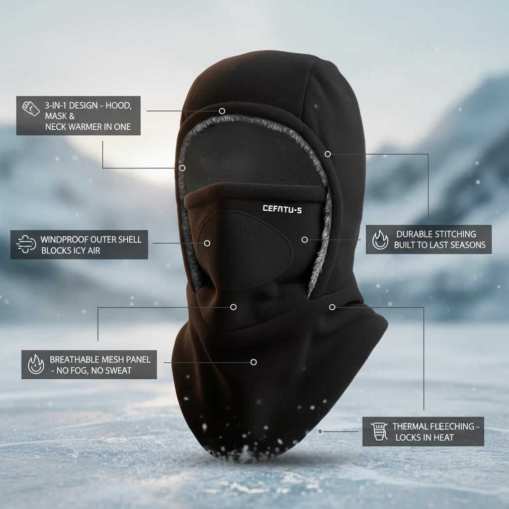 Diseño original: gorro, mascarilla y calentador de cuello de invierno 3 en 1 a prueba de viento
